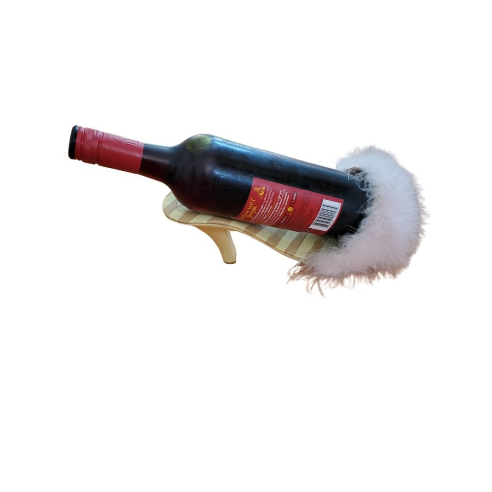 High Heel Slipper Wine Bottle Holder Glam Faux Fur Feather Shoe Barware